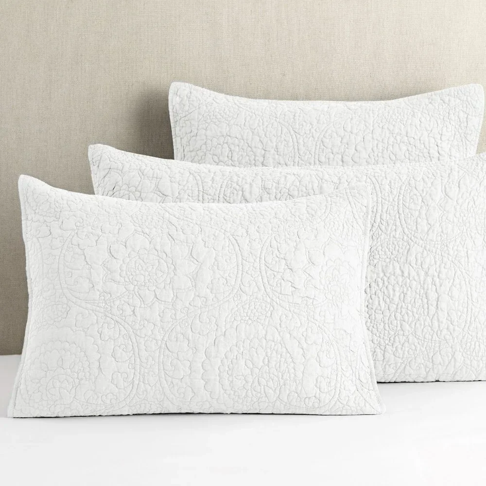 Pottery Barn Belgian Flax Linen Floral Stitch Shams